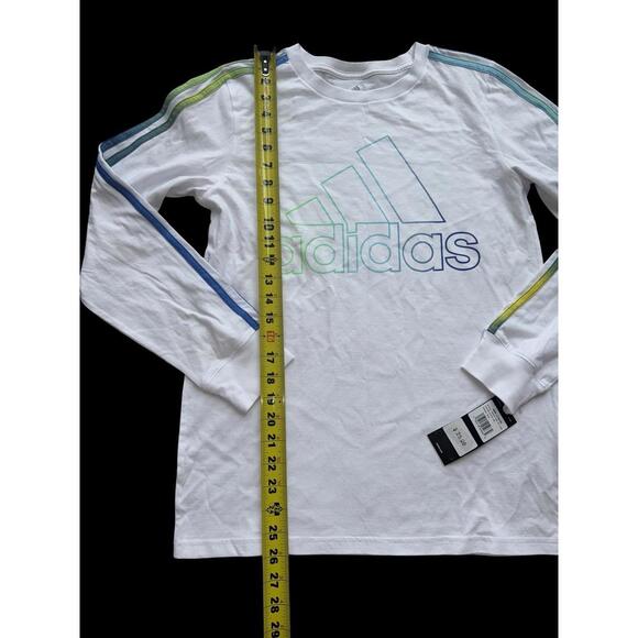 Adidas Boys T Shirt White Long Sleeve Crew Neck Graphic Pullover Size L 14/16 - Picture 5 of 6